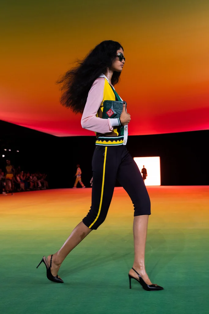 A model striding down a runway